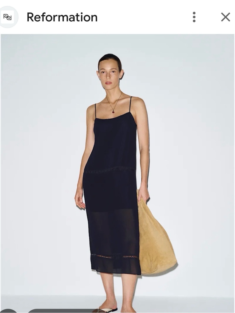 Reformation Black Delfina Lace-Detail Slip Midi Dress